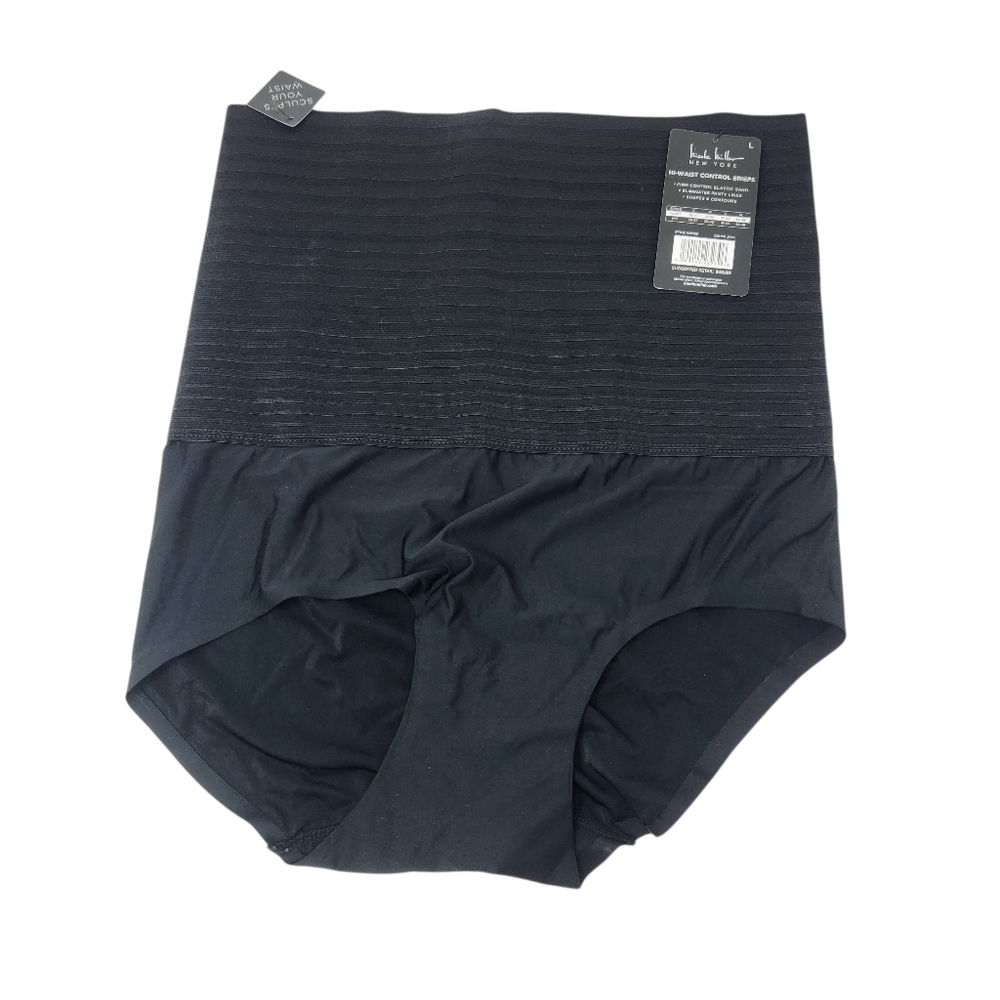 Nicole Miller New York | Women's Black High-Waisted Control Briefs (Size Large)